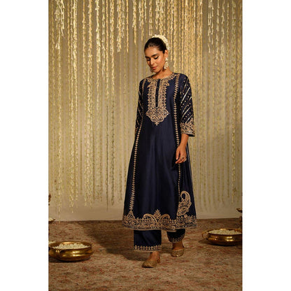 Sheetal Batra Sabirah - Deep Blue Long Kurta With Palazzo And Dupatta