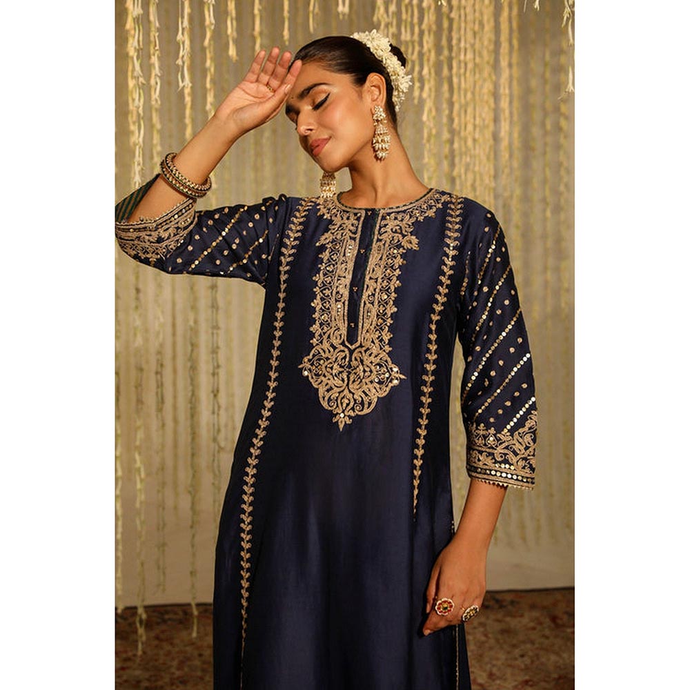 Sheetal Batra Sabirah - Deep Blue Long Kurta With Palazzo And Dupatta
