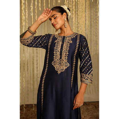 Sheetal Batra Sabirah - Deep Blue Long Kurta With Palazzo And Dupatta