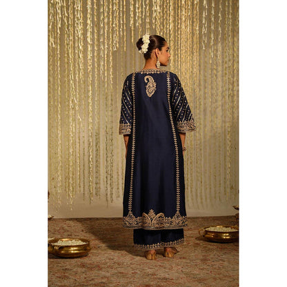 Sheetal Batra Sabirah - Deep Blue Long Kurta With Palazzo And Dupatta