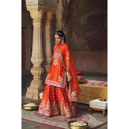 Sheetal Batra Anjali Khushalani Burnt Orange Short Kurta With Sharara And Dupatta