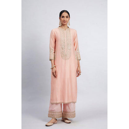 Sheetal Batra Aadirah- Carnation Pink Embroidered Kurt And Palazzo With Side Pockets