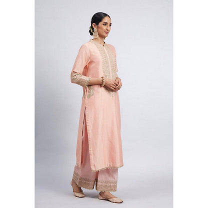 Sheetal Batra Aadirah- Carnation Pink Embroidered Kurt And Palazzo With Side Pockets