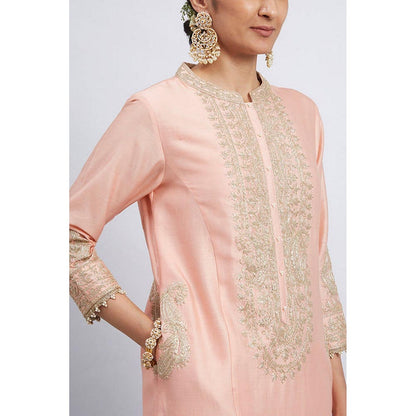 Sheetal Batra Aadirah- Carnation Pink Embroidered Kurt And Palazzo With Side Pockets