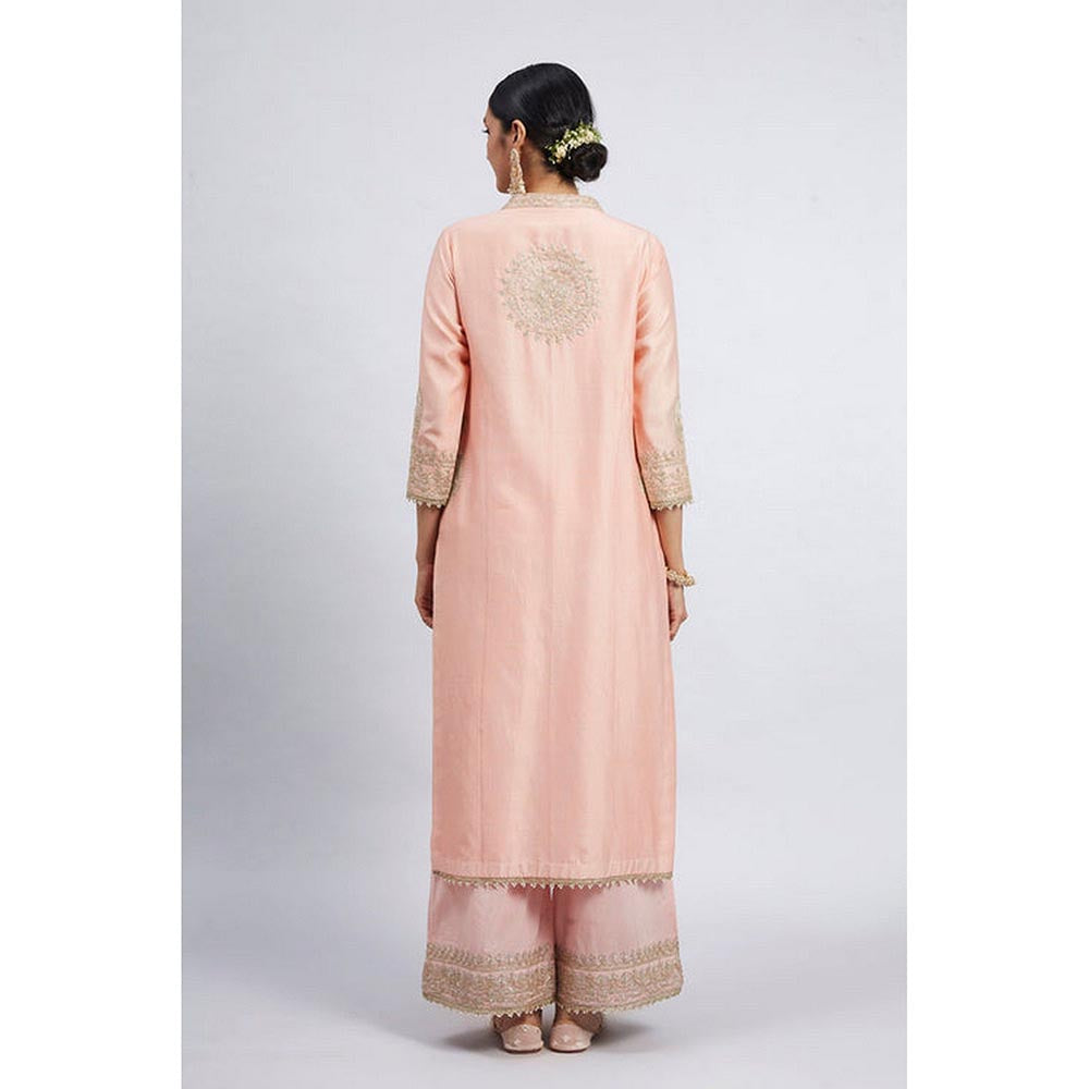 Sheetal Batra Aadirah- Carnation Pink Embroidered Kurt And Palazzo With Side Pockets