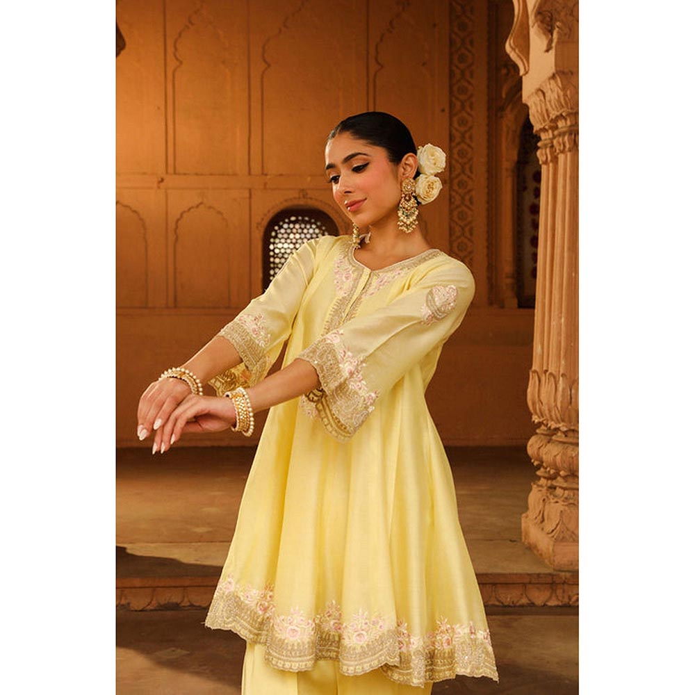 Sheetal Batra Faria - Lemon Yellow Short Anarkali Kurta With Churidar And Dupatta