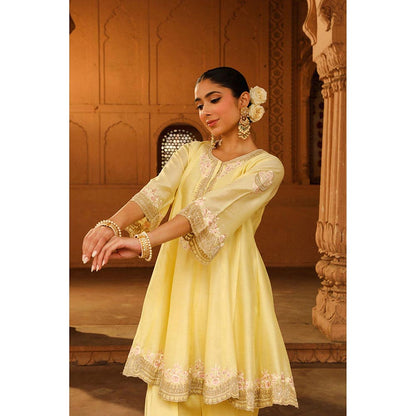 Sheetal Batra Faria - Lemon Yellow Short Anarkali Kurta With Churidar And Dupatta