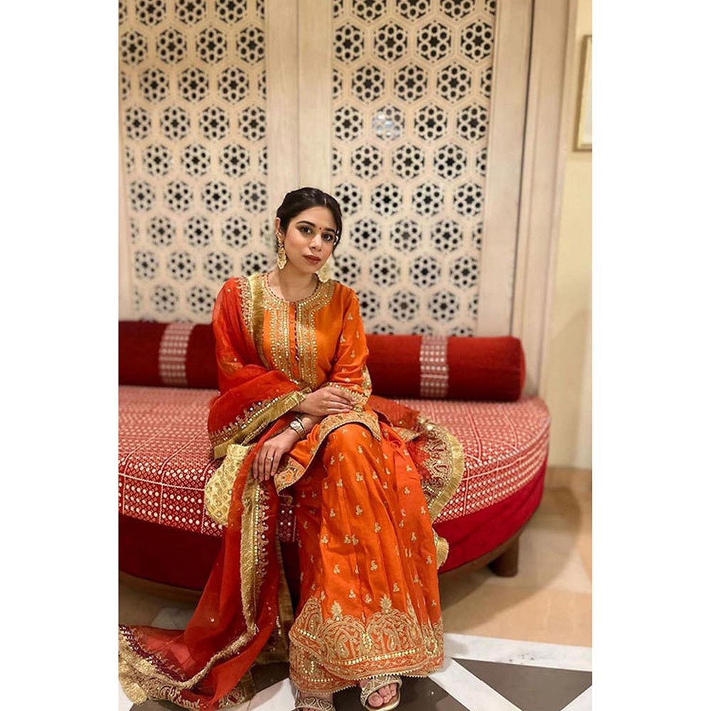 Sheetal Batra Tarini Bhatia In Mishika - Burnt Orange Kurta With Sharara And Dupatta