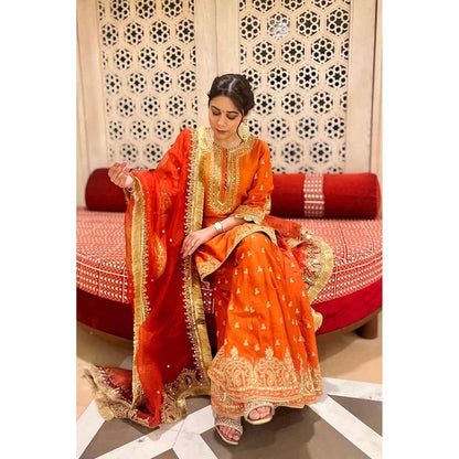 Sheetal Batra Tarini Bhatia In Mishika - Burnt Orange Kurta With Sharara And Dupatta