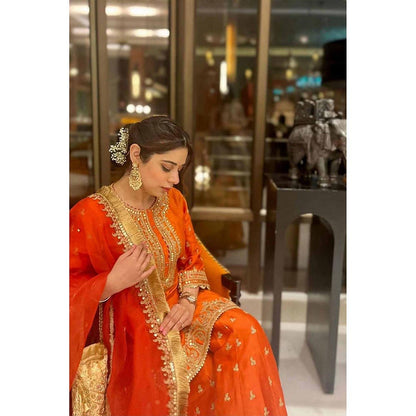 Sheetal Batra Tarini Bhatia In Mishika - Burnt Orange Kurta With Sharara And Dupatta