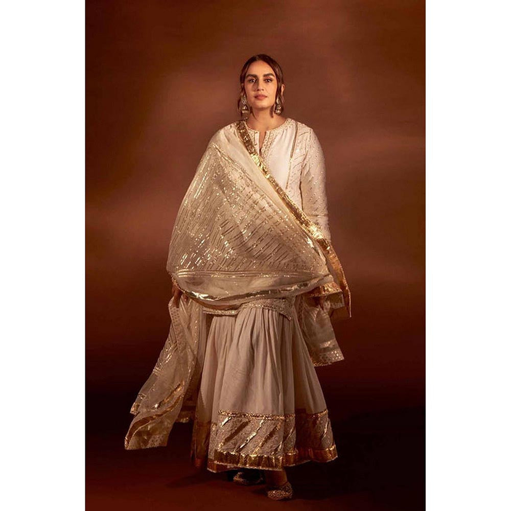 Sheetal Batra Eliza - Daisy Ivory Chanderi Silk Kurta And Garara With Organza Dupatta