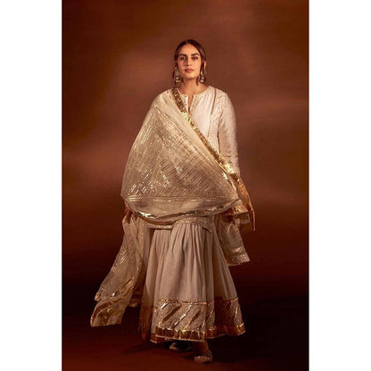 Sheetal Batra Eliza - Daisy Ivory Chanderi Silk Kurta And Garara With Organza Dupatta