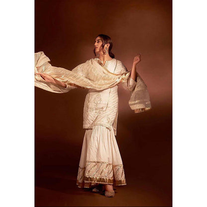 Sheetal Batra Eliza - Daisy Ivory Chanderi Silk Kurta And Garara With Organza Dupatta