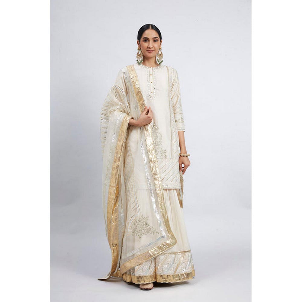 Sheetal Batra Eliza - Daisy Ivory Chanderi Silk Kurta And Garara With Organza Dupatta