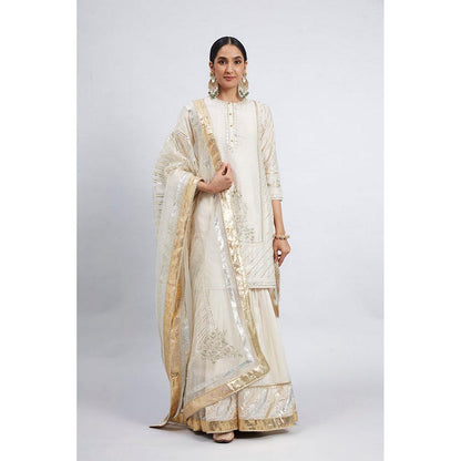 Sheetal Batra Eliza - Daisy Ivory Chanderi Silk Kurta And Garara With Organza Dupatta