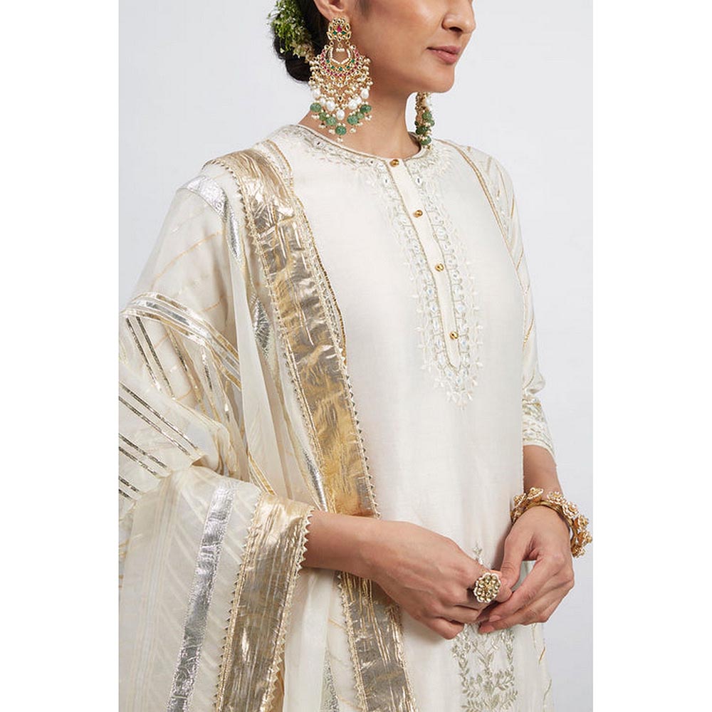 Sheetal Batra Eliza - Daisy Ivory Chanderi Silk Kurta And Garara With Organza Dupatta