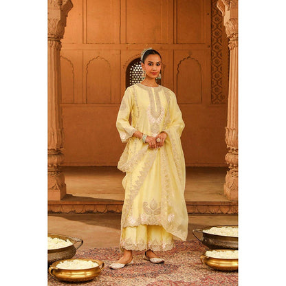Sheetal Batra Yusra - Lemon Yellow Long Kurta With Palazzo And Dupatta
