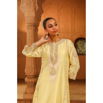 Sheetal Batra Yusra - Lemon Yellow Long Kurta With Palazzo And Dupatta