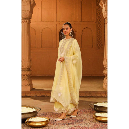 Sheetal Batra Yusra - Lemon Yellow Long Kurta With Palazzo And Dupatta