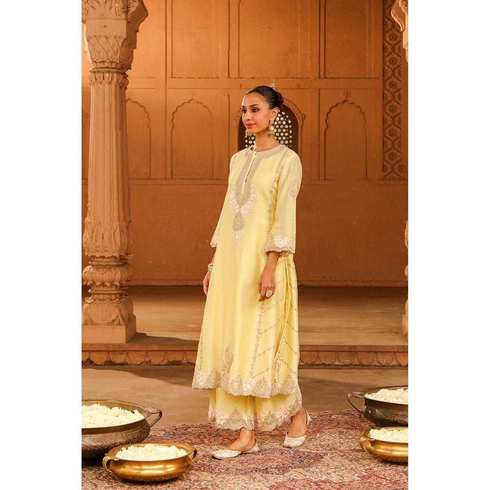 Sheetal Batra Yusra - Lemon Yellow Long Kurta With Palazzo And Dupatta
