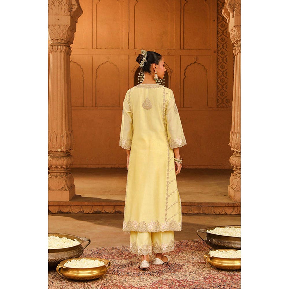 Sheetal Batra Yusra - Lemon Yellow Long Kurta With Palazzo And Dupatta