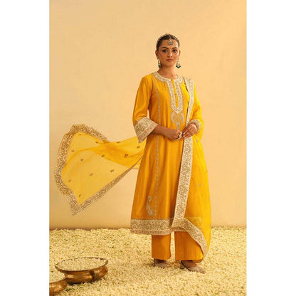 Sheetal Batra Asmira - Mustard Long Kurta With Palazzo And Dupatta