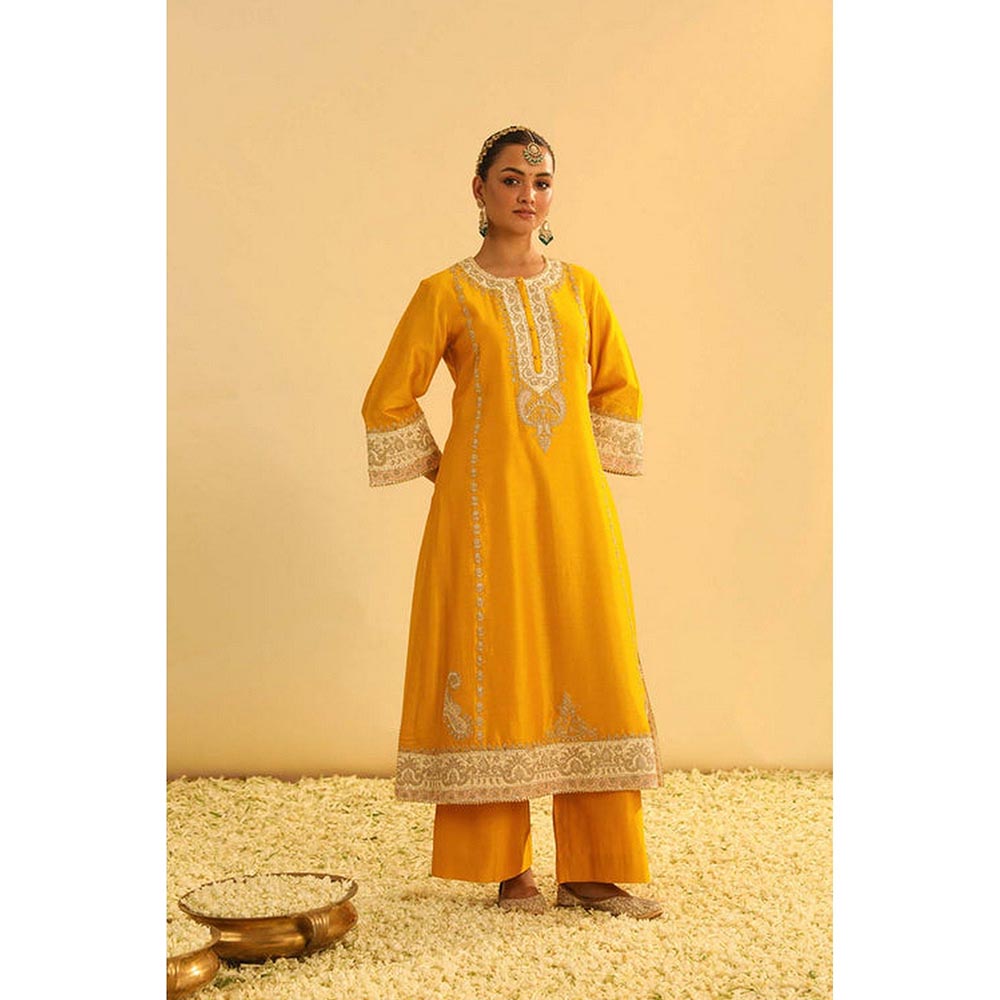 Sheetal Batra Asmira - Mustard Long Kurta With Palazzo And Dupatta