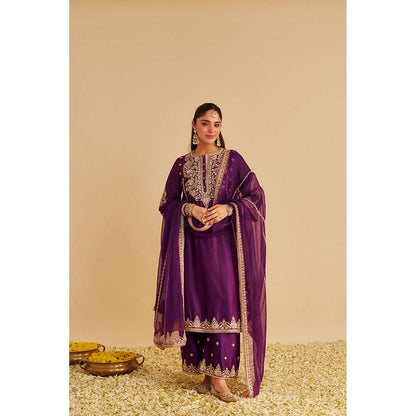 Sheetal Batra Anaiza - Dabka Zardozi Embroidered Purple Long Kurta And Palazzo With Dupatta