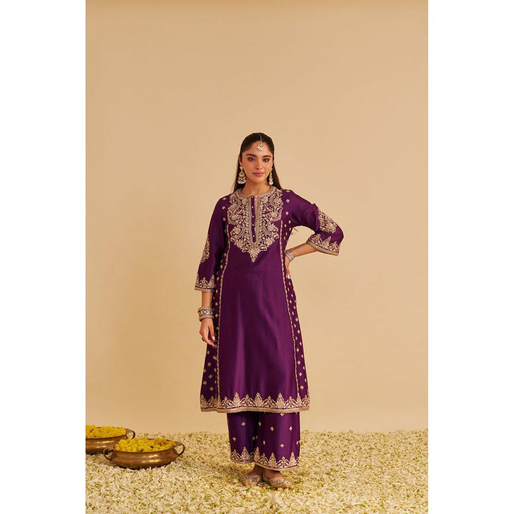 Sheetal Batra Anaiza - Dabka Zardozi Embroidered Purple Long Kurta And Palazzo With Dupatta