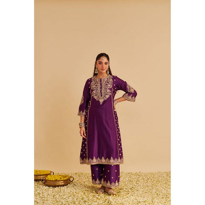 Sheetal Batra Anaiza - Dabka Zardozi Embroidered Purple Long Kurta And Palazzo With Dupatta