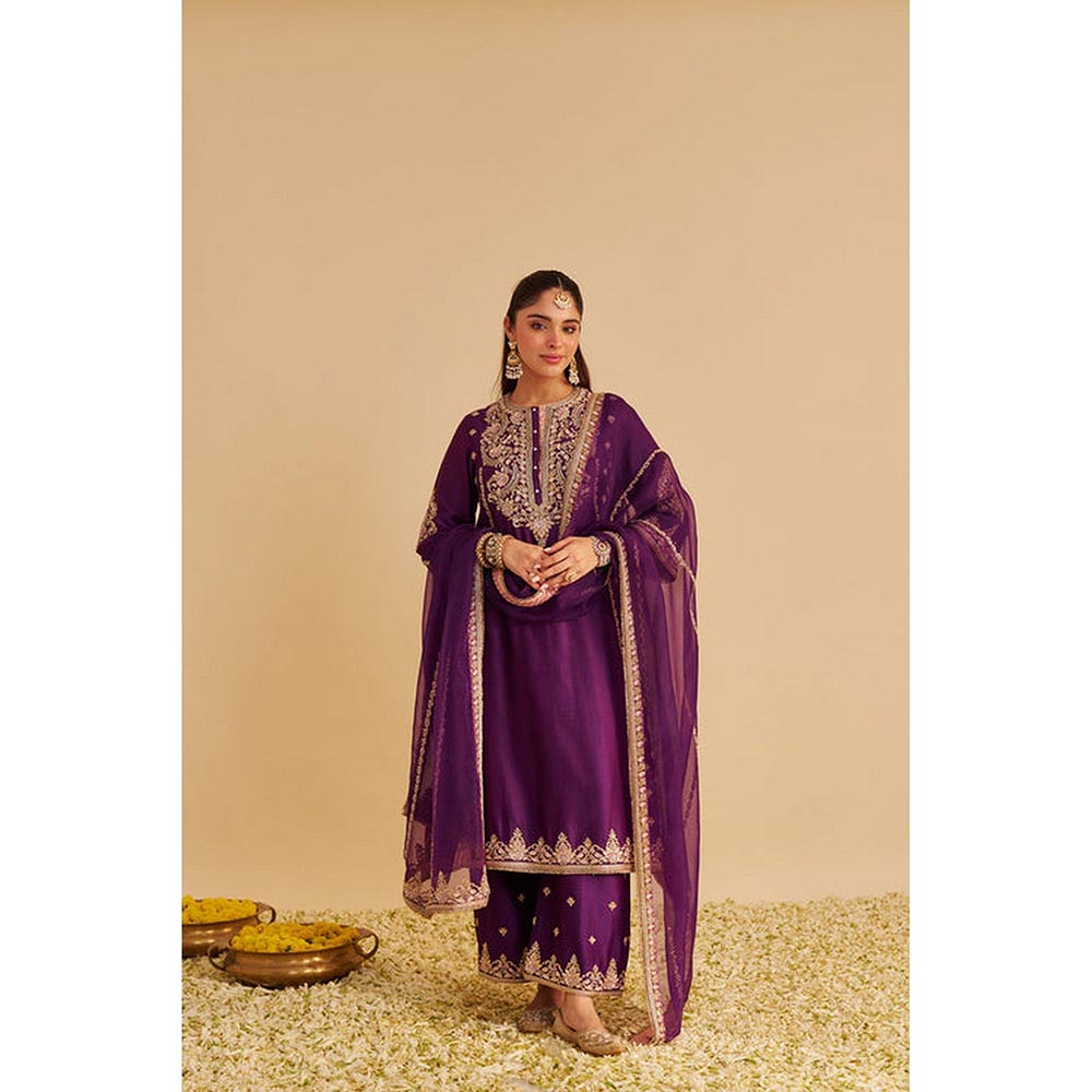 Sheetal Batra Anaiza - Dabka Zardozi Embroidered Purple Long Kurta And Palazzo With Dupatta