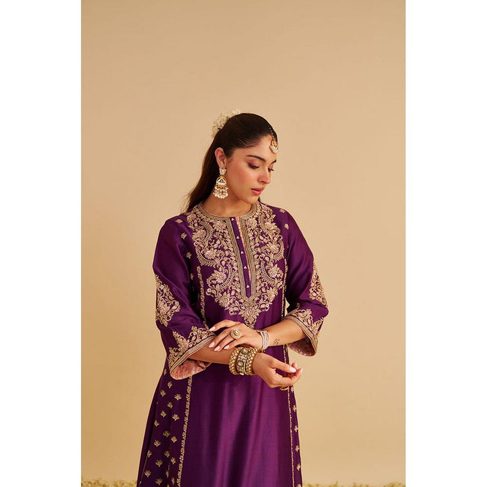Sheetal Batra Anaiza - Dabka Zardozi Embroidered Purple Long Kurta And Palazzo With Dupatta