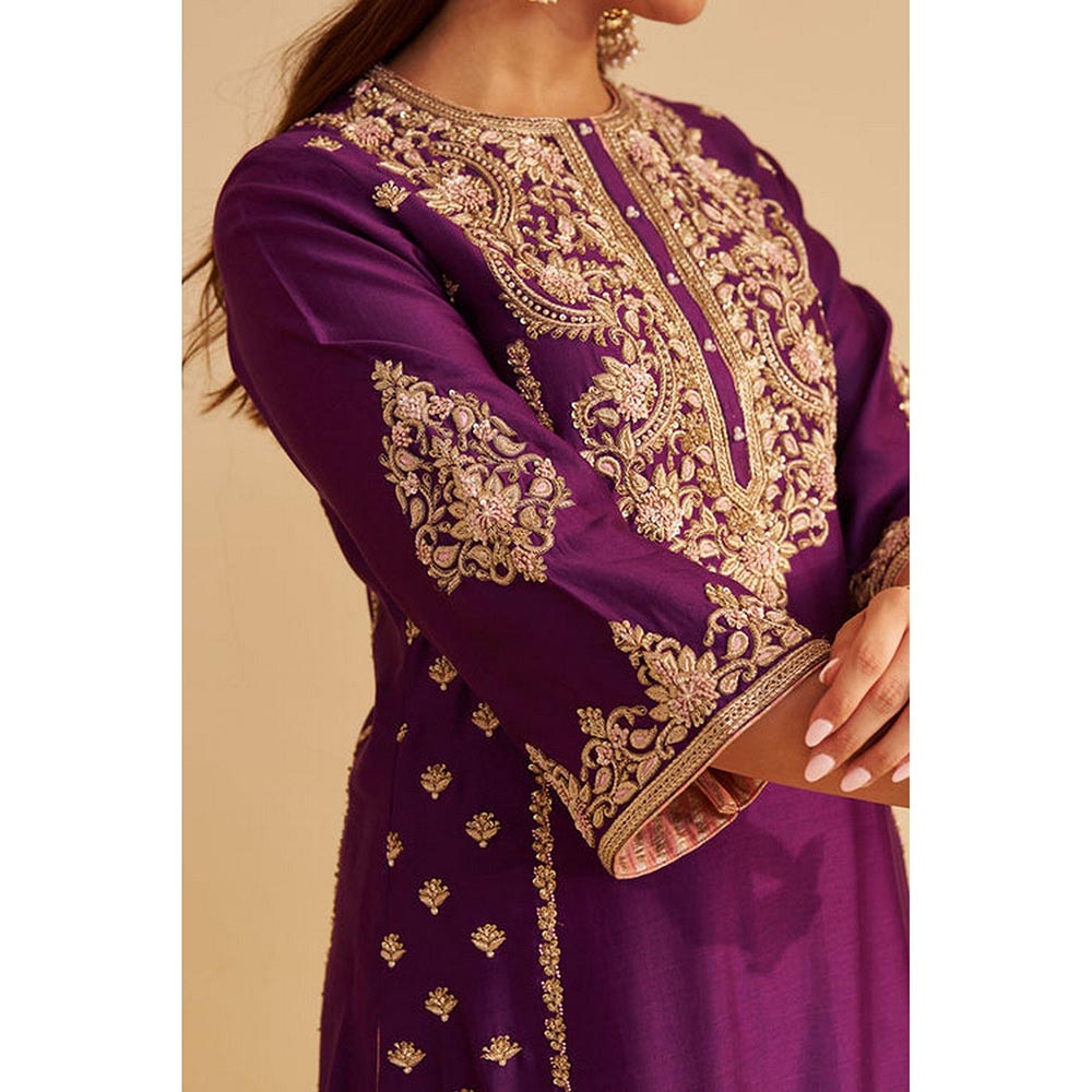 Sheetal Batra Anaiza - Dabka Zardozi Embroidered Purple Long Kurta And Palazzo With Dupatta