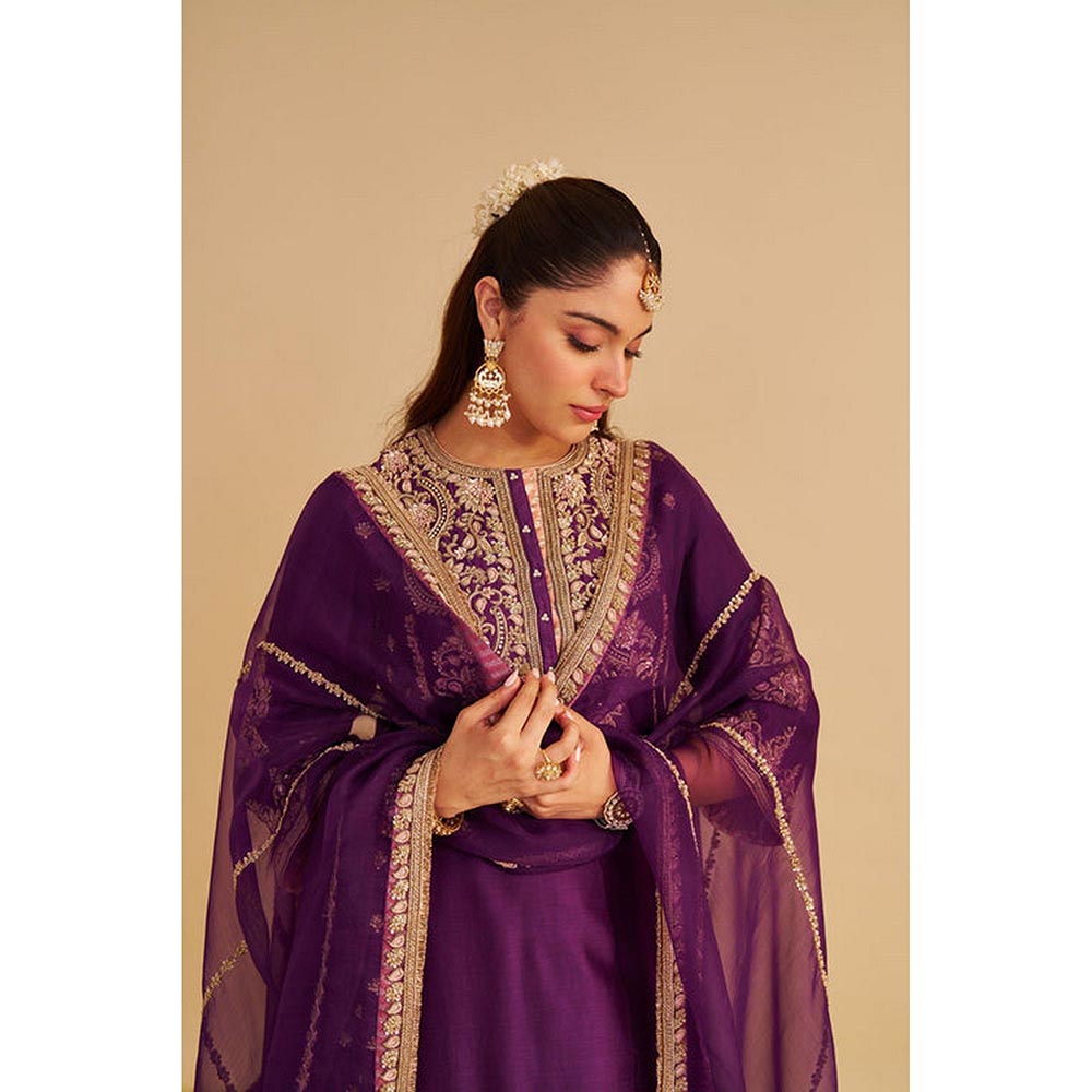 Sheetal Batra Anaiza - Dabka Zardozi Embroidered Purple Long Kurta And Palazzo With Dupatta