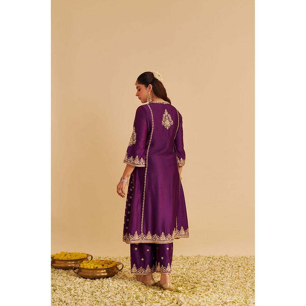 Sheetal Batra Anaiza - Dabka Zardozi Embroidered Purple Long Kurta And Palazzo With Dupatta