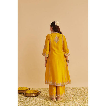 Sheetal Batra Anaiza - Dabka Zardozi Embroidered Mustard Long Kurta And Palazzo With Dupatta
