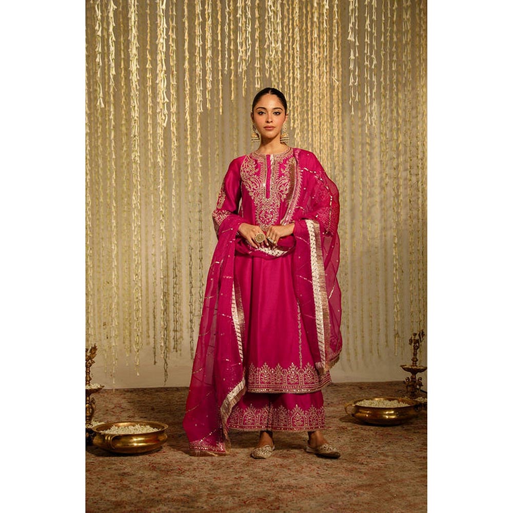 Sheetal Batra Guntas Sethi In Mahika - Hot Pink Long Kurta With Palazzo And Dupatta