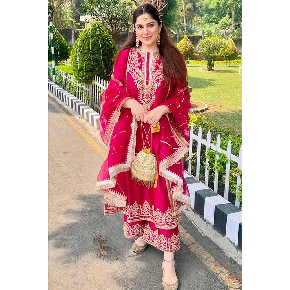 Sheetal Batra Guntas Sethi In Mahika - Hot Pink Long Kurta With Palazzo And Dupatta