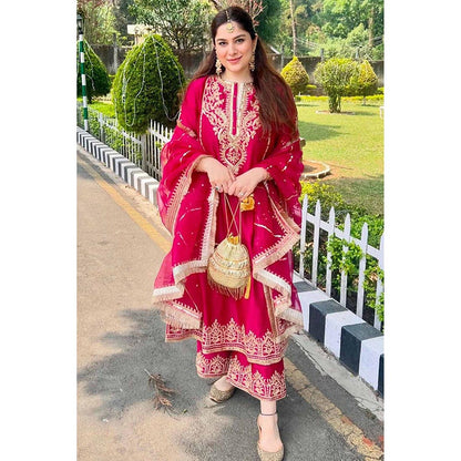 Sheetal Batra Guntas Sethi In Mahika - Hot Pink Long Kurta With Palazzo And Dupatta