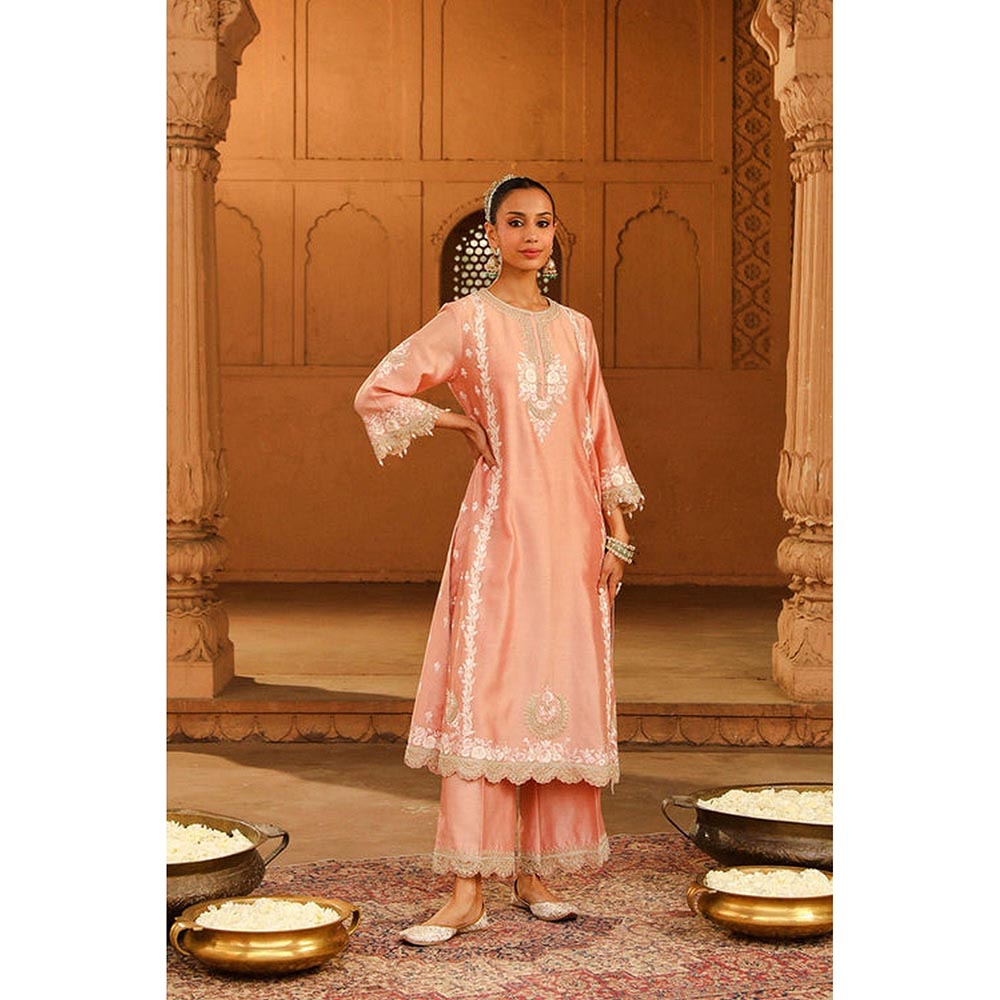 Sheetal Batra Yasna - Off Rose Long Kurta With Palazzo And Dupatta