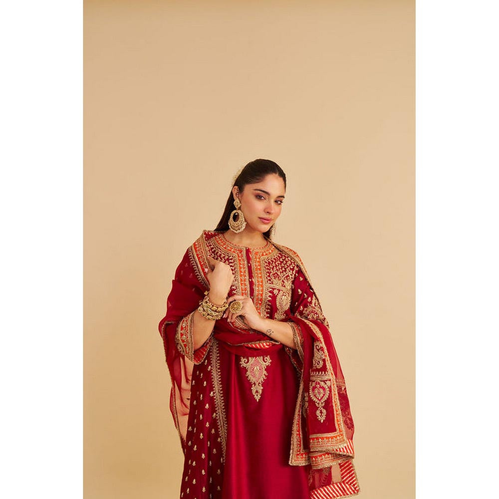 Sheetal Batra Zoya - Dabka Zardozi Embroidered Deep Red Long Kurta pant dupatta