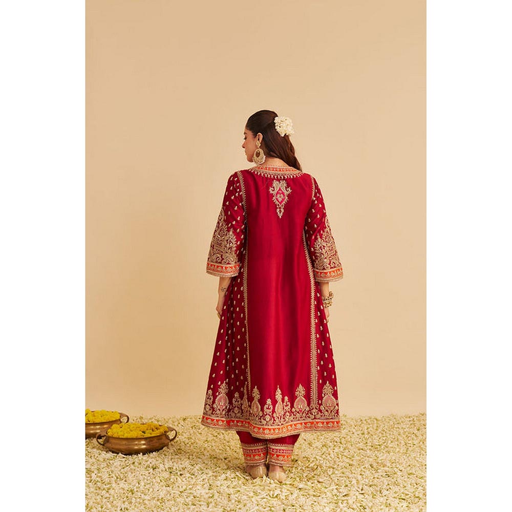 Sheetal Batra Zoya - Dabka Zardozi Embroidered Deep Red Long Kurta pant dupatta
