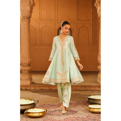 Sheetal Batra Misty Green Short Anarkali Kurta With Churidar And Dupatta