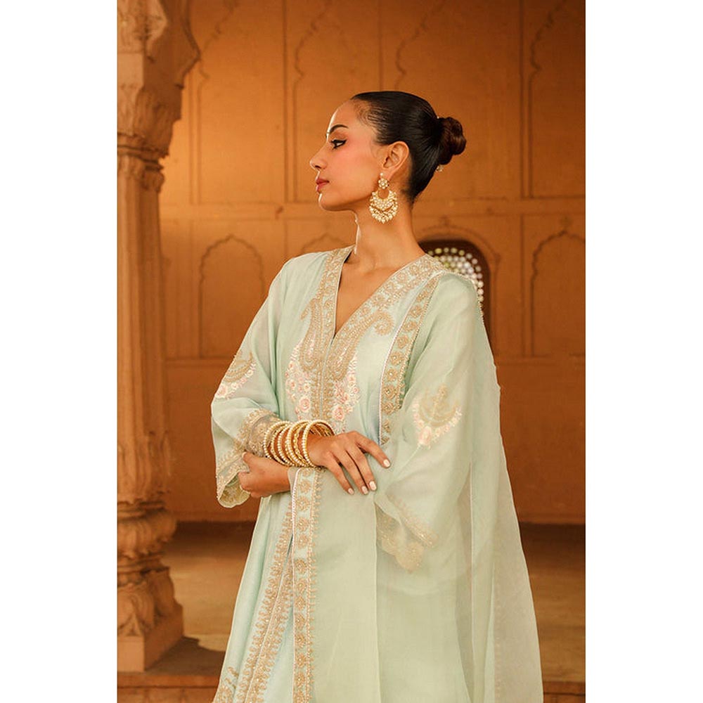 Sheetal Batra Misty Green Short Anarkali Kurta With Churidar And Dupatta