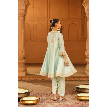 Sheetal Batra Misty Green Short Anarkali Kurta With Churidar And Dupatta