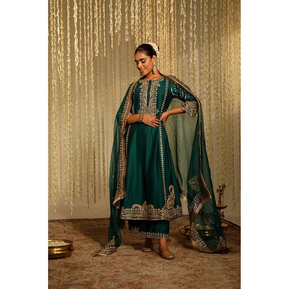 Sheetal Batra Sabirah - Emerald Green Long Kurta With Palazzo And Dupatta