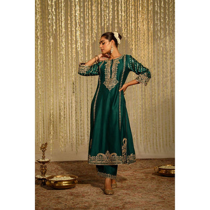 Sheetal Batra Sabirah - Emerald Green Long Kurta With Palazzo And Dupatta
