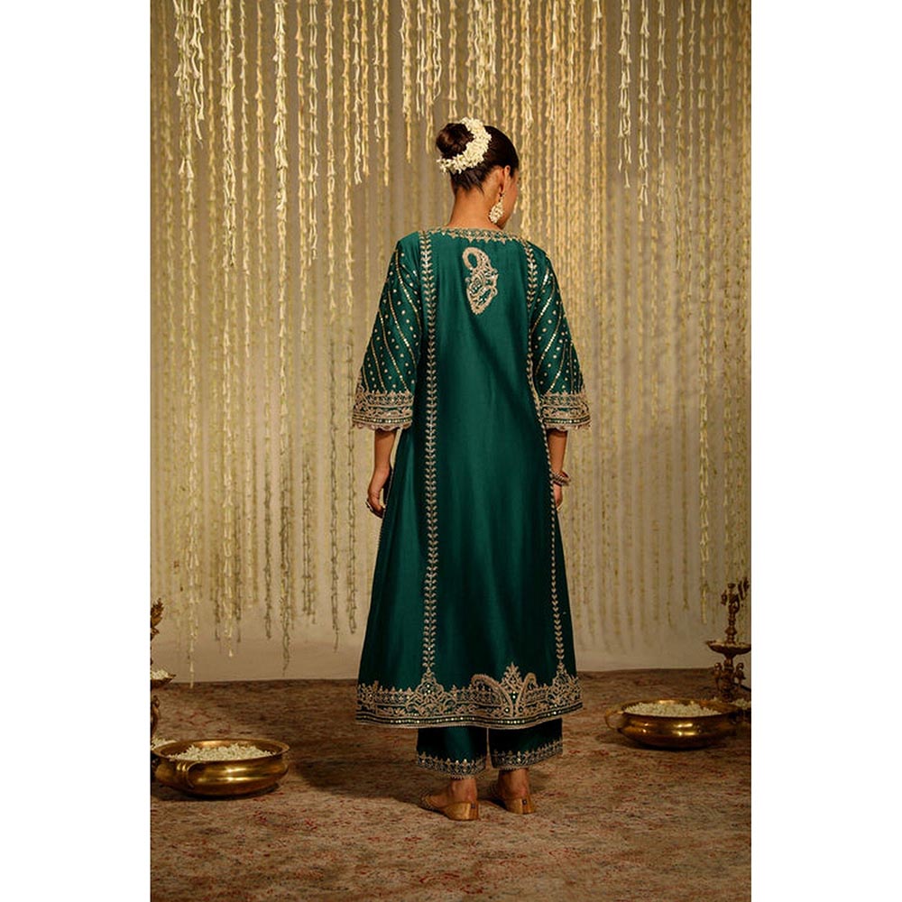 Sheetal Batra Sabirah - Emerald Green Long Kurta With Palazzo And Dupatta