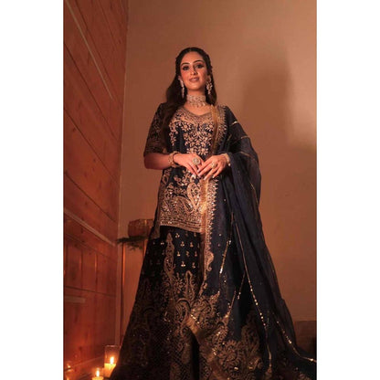 Sheetal Batra Aafiya - Deep Blue Kurta , Sharara And Dupatta Set