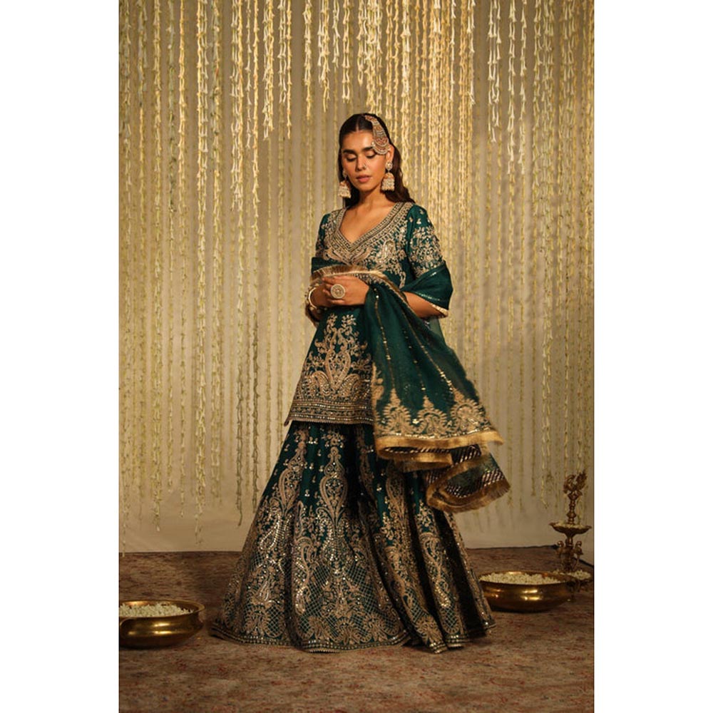 Sheetal Batra Aafiya - Emerald Green Kurta , Sharara And Dupatta Set